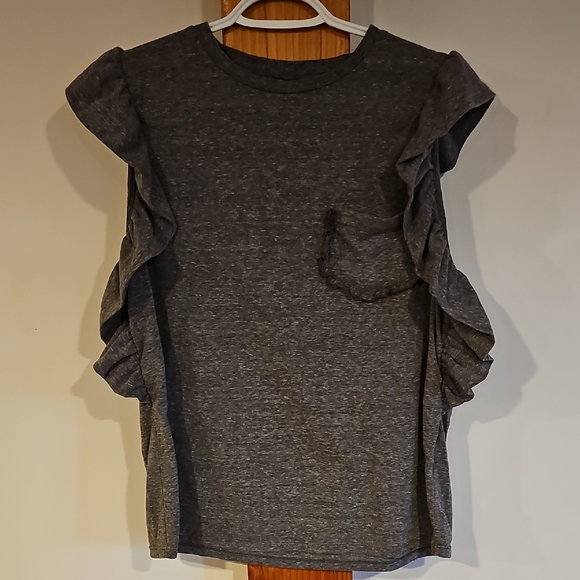 Charcoal Ruffle Sleeve Tee - Picture 1 of 5
